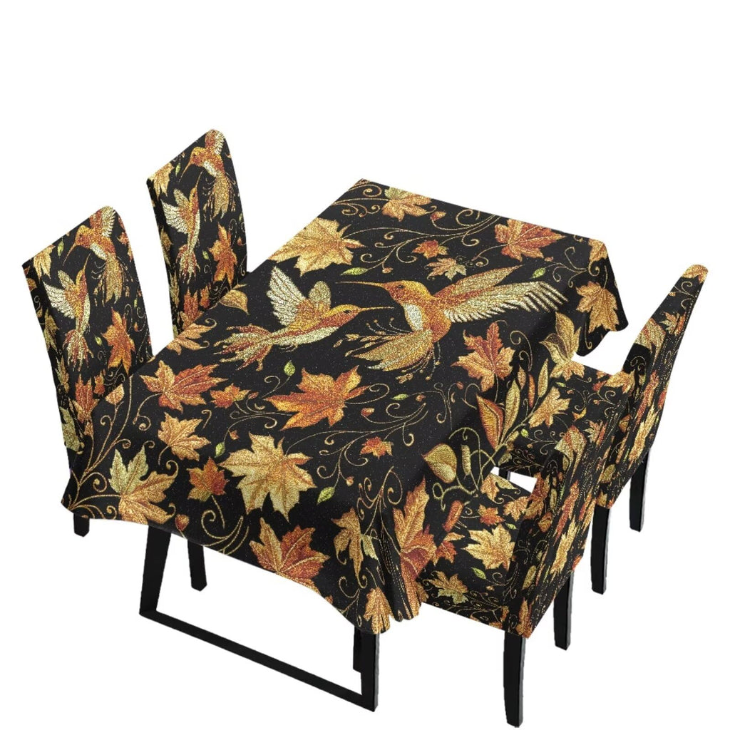 5 Pack Dining Room Chair Cover Set and Table Cloth Rectangle, Dust Proof Machine Washable Tablecloths Comfortable Chair Seat Slipcovers for Restaurant Decor, Abstract Fluid Marble
