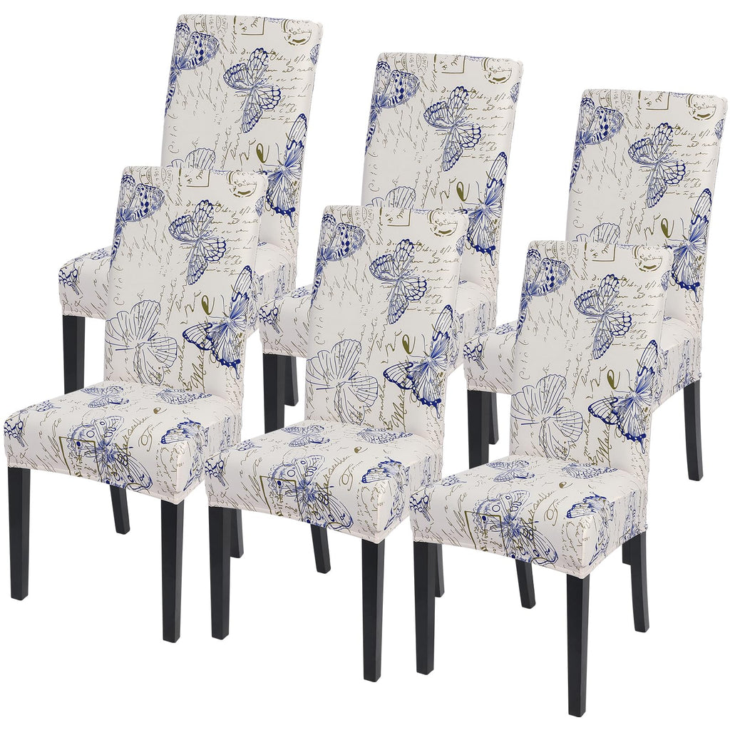 SearchI Dining Room Chair Covers Set of 6, Stretch Jacquard Parsons Chair Slipcovers Super Fit Removable Washable Kitchen Chair Protector Cover for Dining Room, Hotel, Ceremony (Beige Rhombus)