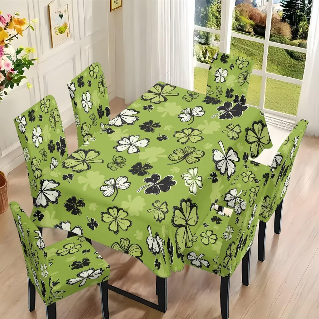 ZDCUSTOM St Patricks Day Table Cloth and Chair Cover Set of 4 Light Green Tablecloths Rectangular Clover Chair Covers for Dining Chairs Stain Resistant Decoration