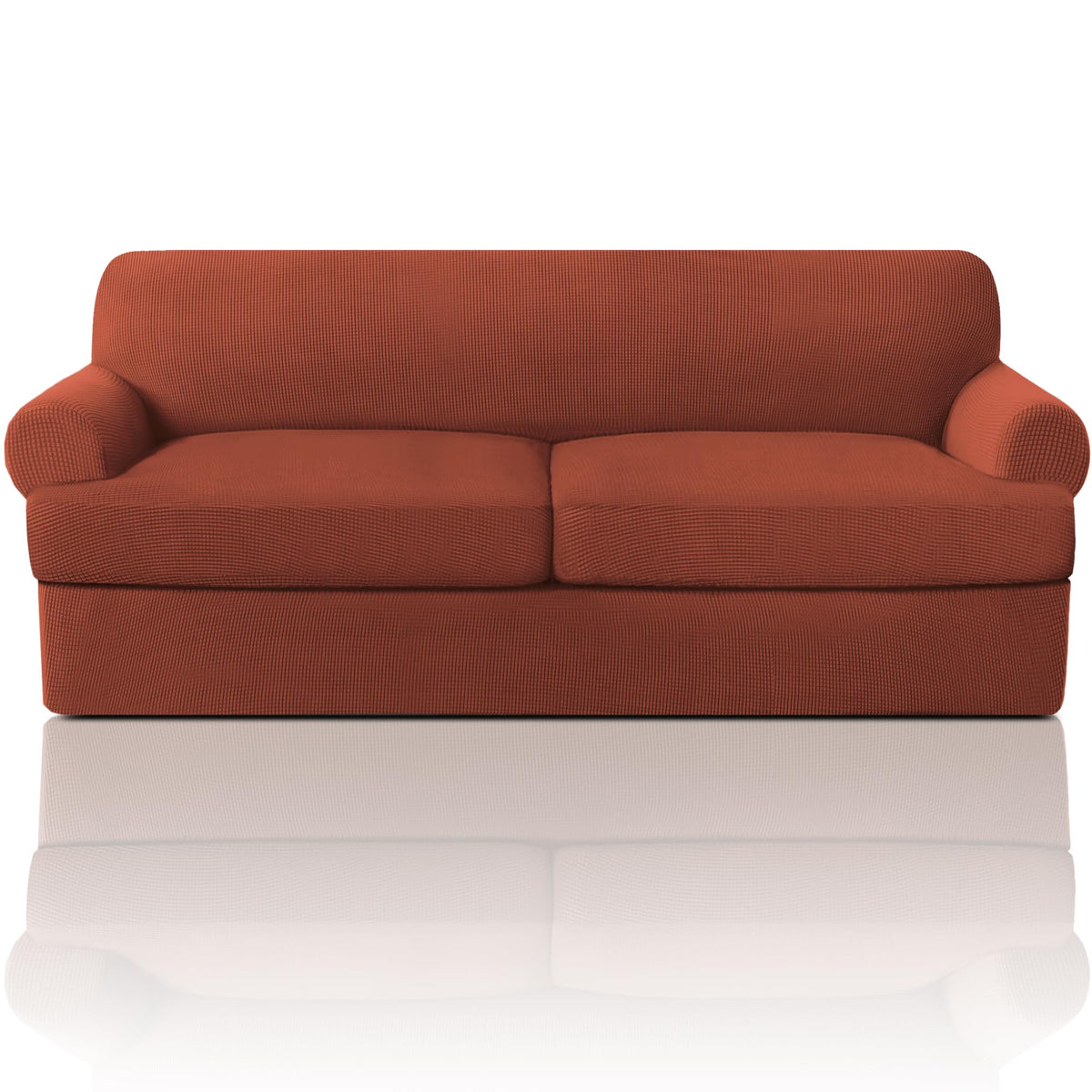 PrinceDeco T Cushion Loveseat Slipcover - 3 Pieces Sofa Cover for 2 Cushion Couch with 2 Individual T Shape Seat Covers Width Up to 76 Inch - Stretch, Machine Washable, Porcelain