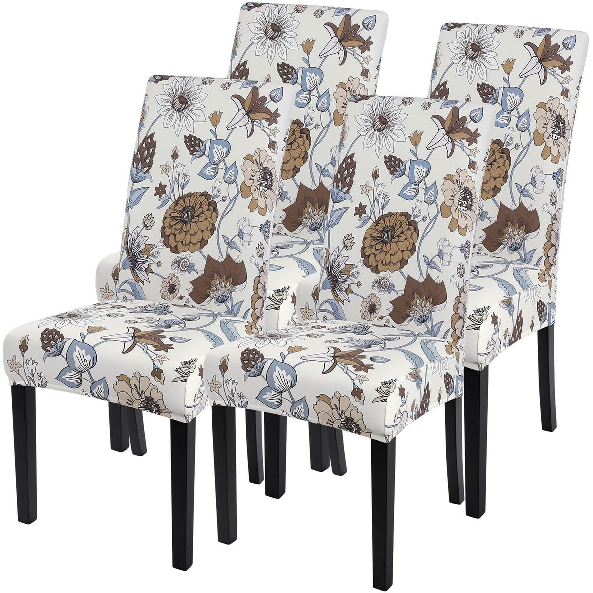 SearchI Chair Covers Slipcovers Set of 4, Spandex Super Fit Stretch Removable Washable Kitchen Parsons Protector for Dining Room,Hotel,Ceremony,Beige+Flowers
