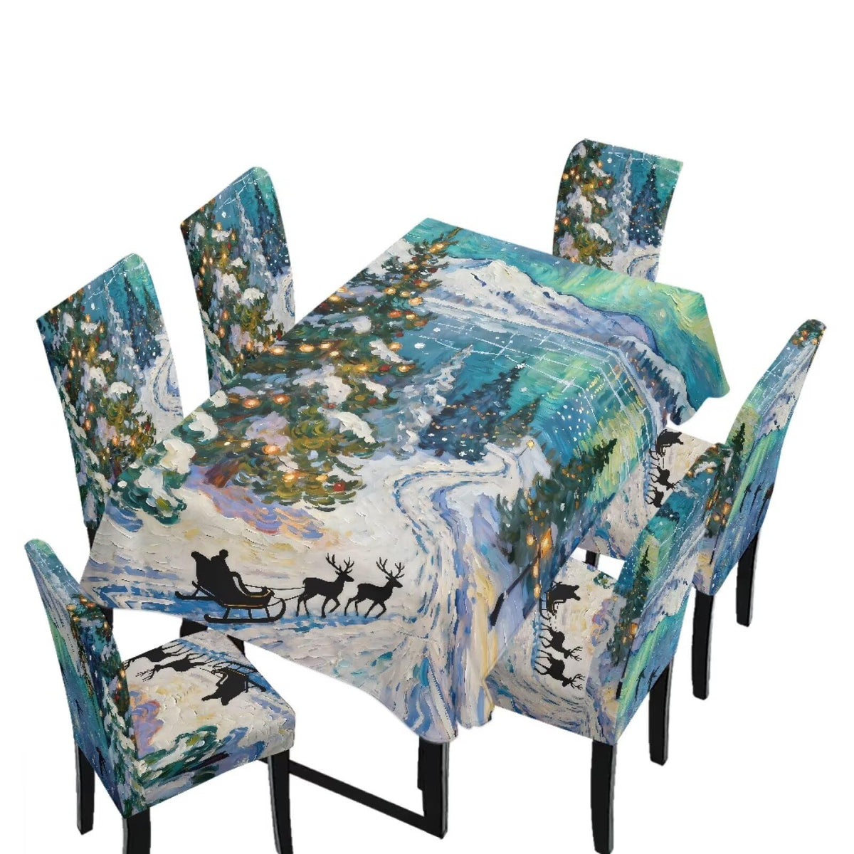 Blue Floral Rectangular Table Cloth & Dining Chair Covers Set of 5, Stain Resistant Wipeable Chair Protectors for Farmhouse Rustic Home Kitchen Party Decor