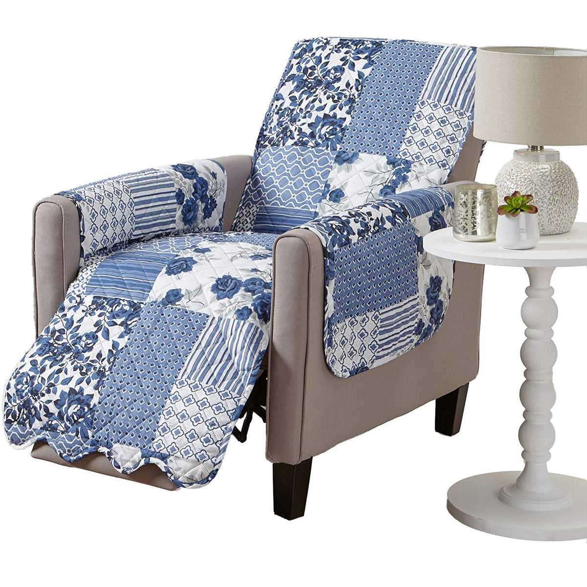 Great Bay Home Reversible Patchwork Sofa Cover - Washable Slipcover Furniture Protector with Elastic Straps - Perfect for Kids & Pets - Box-Stitched Detail (Taupe)