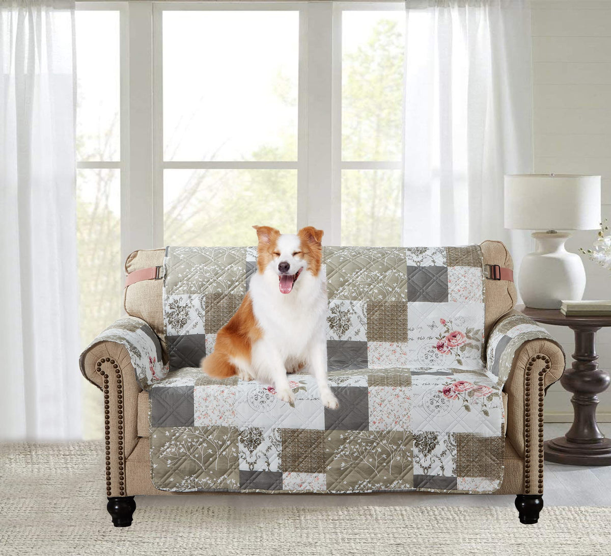 Brilliant Sunshine Multi Grey Stripes Couch Loveseat Slip Cover for Dogs