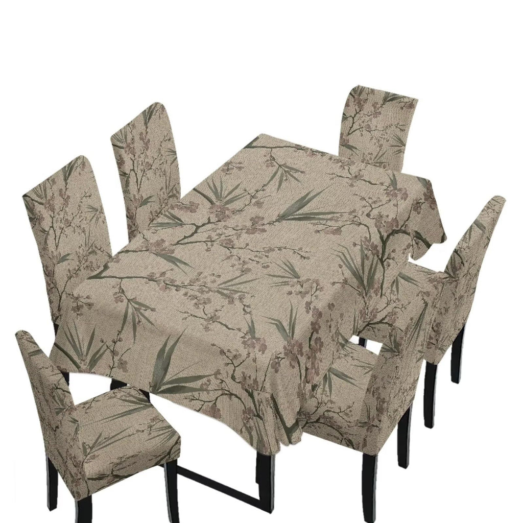 Light Grey 7 Pcs Tablecloth and Chair Covers Set Removable Chair Covers Set of 6 with Table Cover for Dining Room Washable Furniture Protector for Family Gathering Potluck