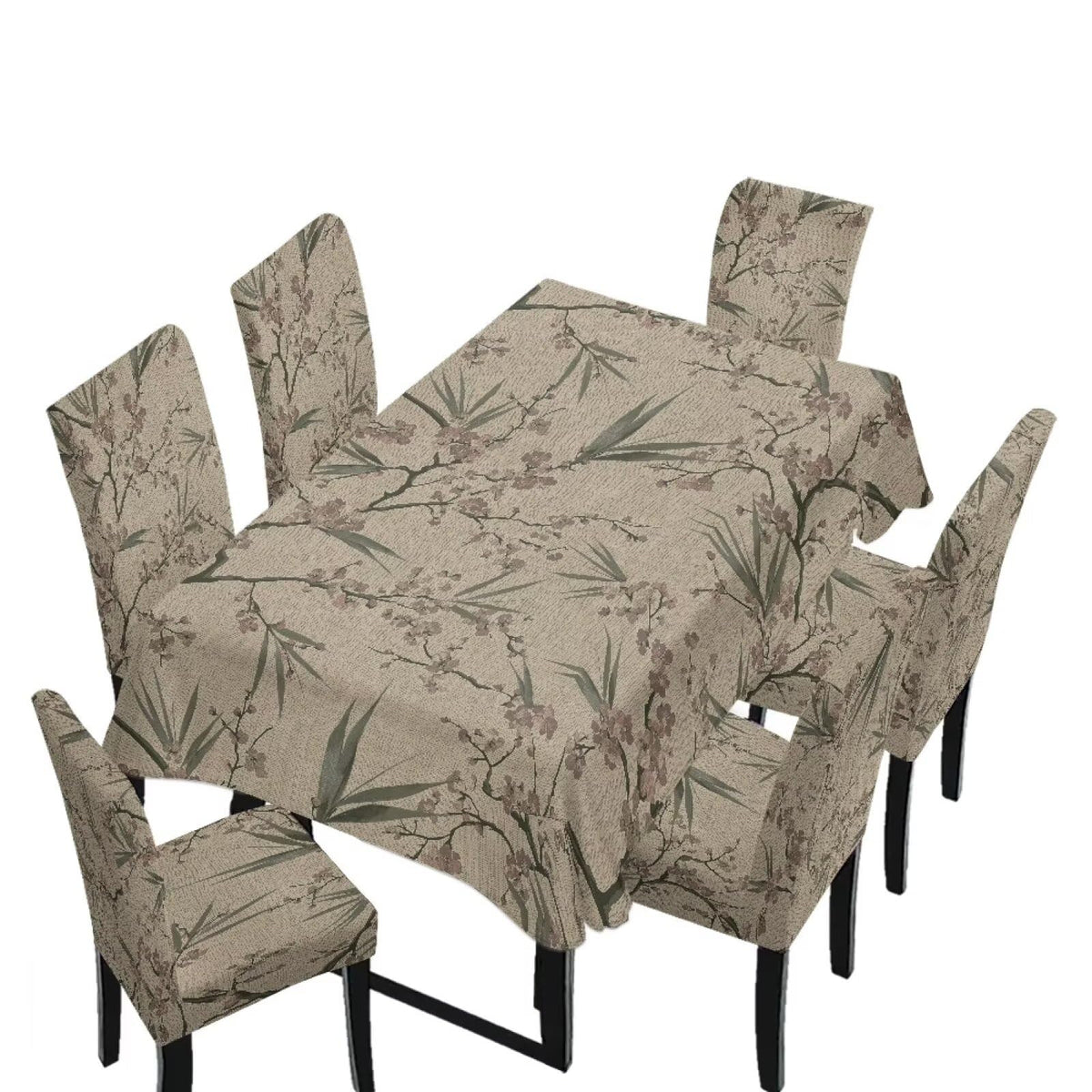 Light Grey 7 Pcs Tablecloth and Chair Covers Set Removable Chair Covers Set of 6 with Table Cover for Dining Room Washable Furniture Protector for Family Gathering Potluck