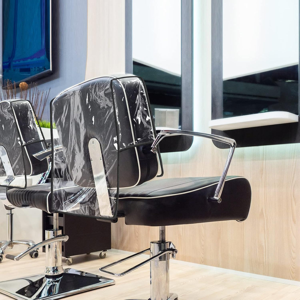 Hoolerry 4 Pcs Salon Chair Cover, Clear Square Chair Protectors, Black Edge