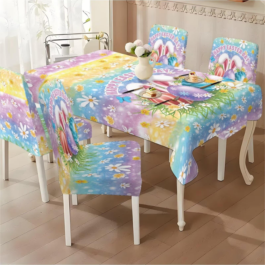ZDCUSTOM Valentines Table Cloth and Chair Cover Set of 4 Romantic Tablecloths Rectangular Pink Chair Covers for Dining Chairs Stain Resistant Decoration