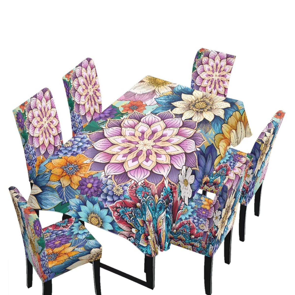 Palm Leaves Rectangular Table Cloth & Dining Chair Covers Set of 5, Stain Resistant Wipeable Chair Protectors for Farmhouse Rustic Home Kitchen Party Decor