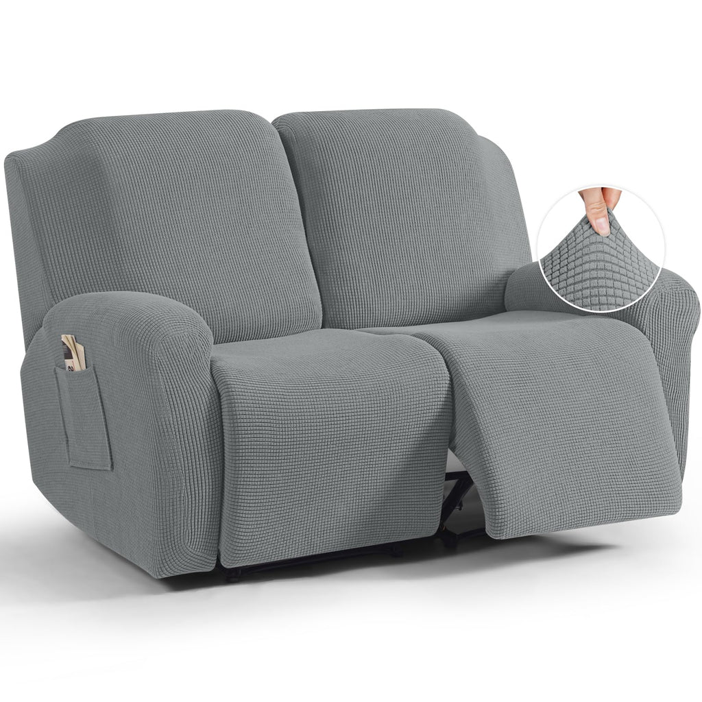 TAOCOCO Stretch Loveseat Recliner Covers 6 Piece, Charcoal Grey