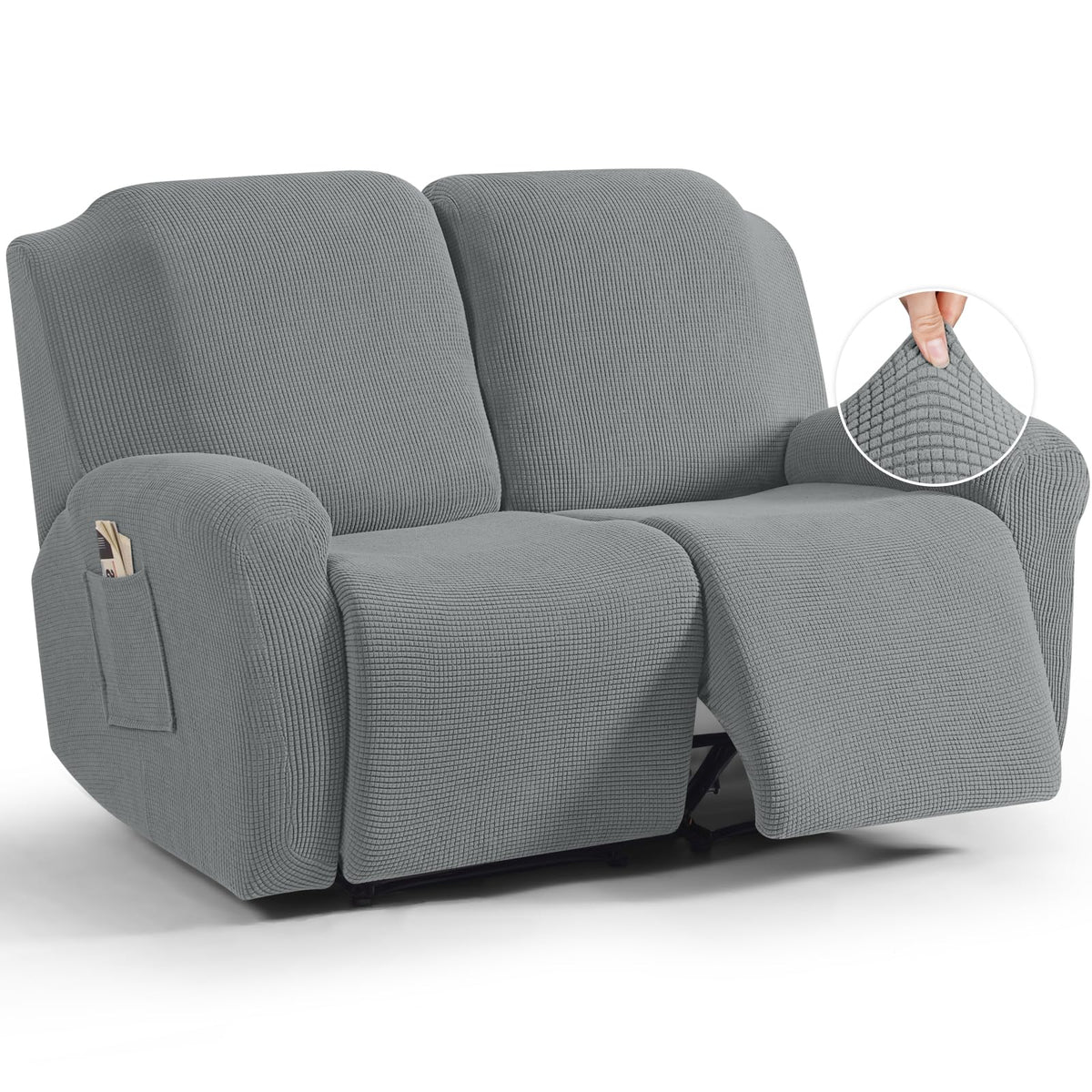 TAOCOCO Stretch Loveseat Recliner Covers 6 Piece, Charcoal Grey