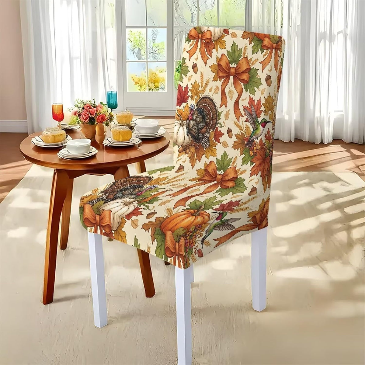 Thanksgiving Rectangle Table Cloth with Dining Chair Cover