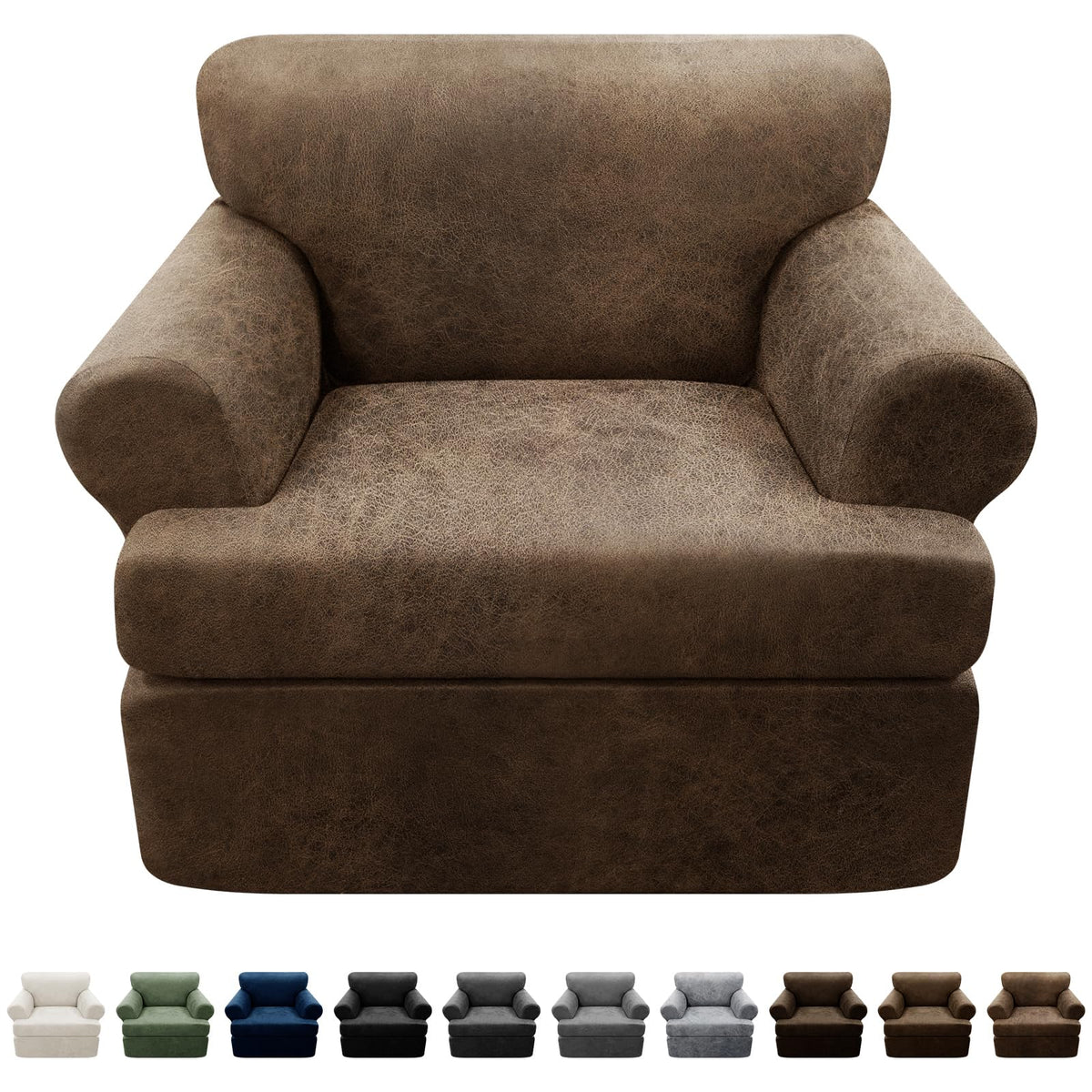 3-Pieces T Cushion Loveseat Slipcovers Leather Look Couch Cover Loveseat Covers for 2 Cushion Couch Furniture Protector Stretch Sofa Cover with 2 Individual T Cushion Seat Covers, Brown