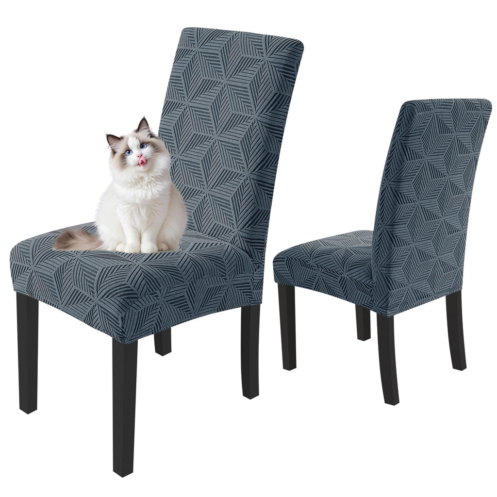 YEMYHOM 2 Packs Latest Checkered Dining Chair Slipcover Parsons Chair Furniture Protector Stretch Chair Covers for Dining Room, Restaurant, Kitchen, Party (Light Gray)