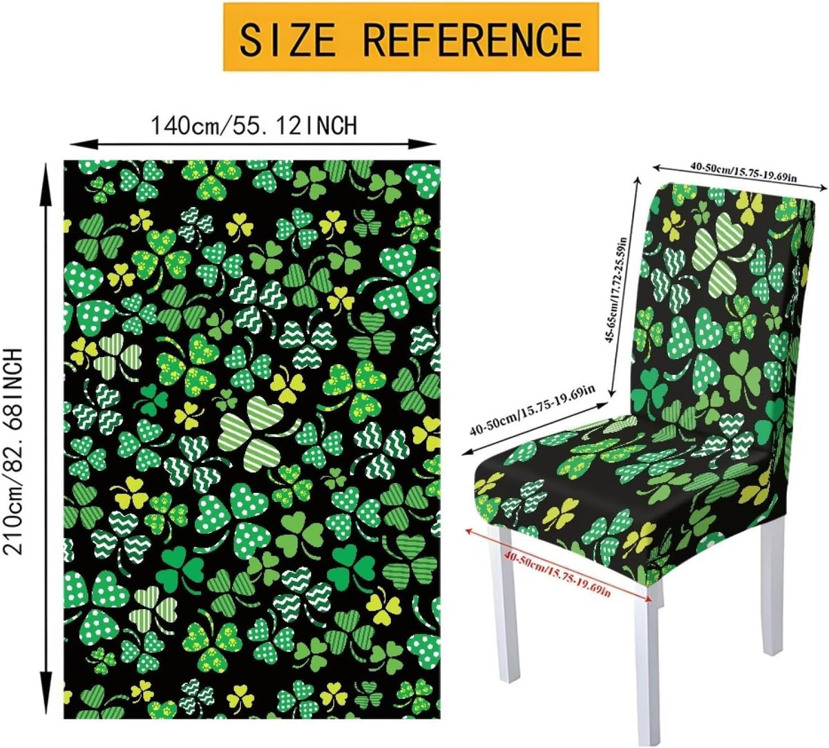 ZDCUSTOM St Patricks Day Table Cloth and Chair Cover Set of 4 Green Tablecloths Rectangular Festive Chair Covers for Dining Chairs St. Patrick’s Day Decoration