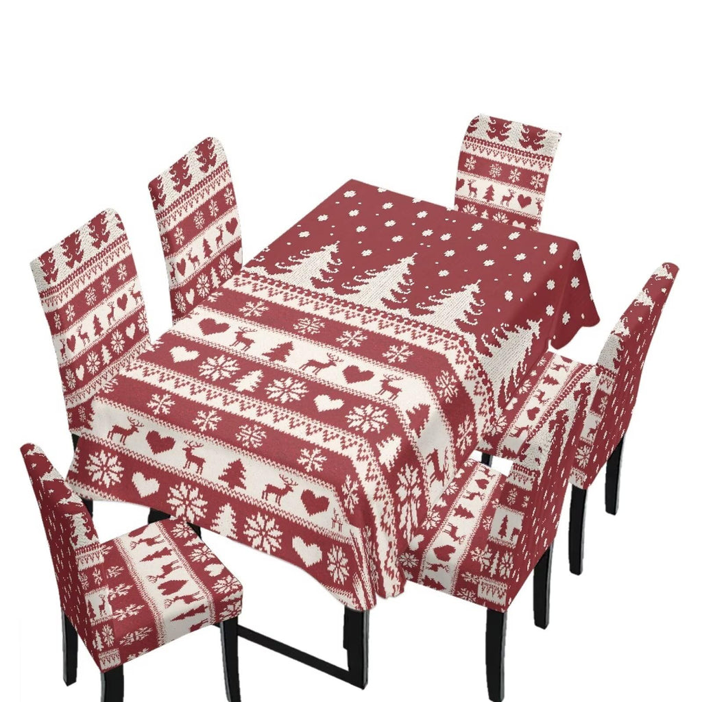 Palm Leaves Rectangular Table Cloth & Dining Chair Covers Set of 5, Stain Resistant Wipeable Chair Protectors for Farmhouse Rustic Home Kitchen Party Decor