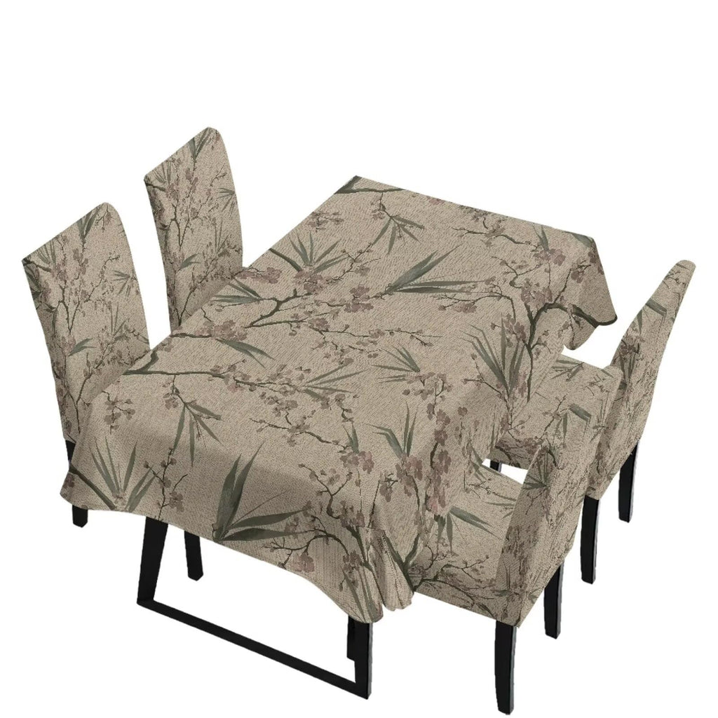 Light Grey 7 Pcs Tablecloth and Chair Covers Set Removable Chair Covers Set of 6 with Table Cover for Dining Room Washable Furniture Protector for Family Gathering Potluck