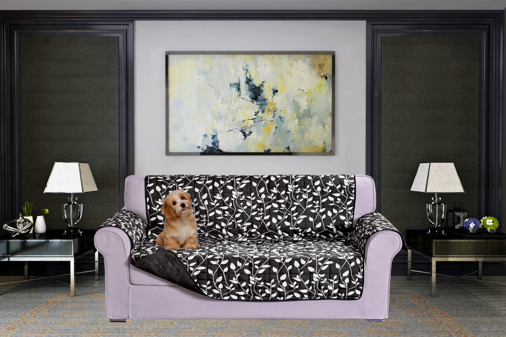 Elegant Comfort Quilted Furniture Protectors Solid and Printed Design Reversible Slipcovers Featuring Elastic Straps and Smart Pockets Great for Pets, Kids and More, Smart Leaf Loveseat, Sage
