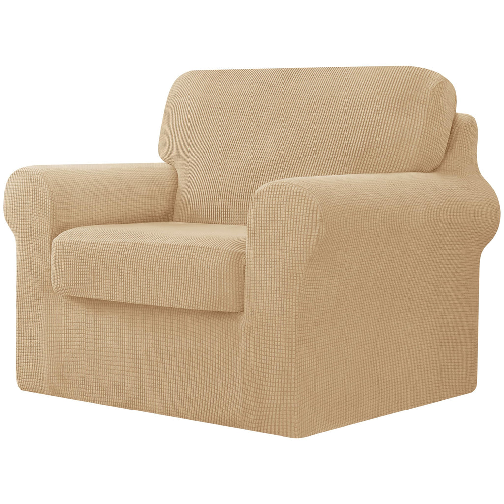 CHUN YI 5 Piece Stretch Couch Covers for Sofa, Loveseat, Khaki