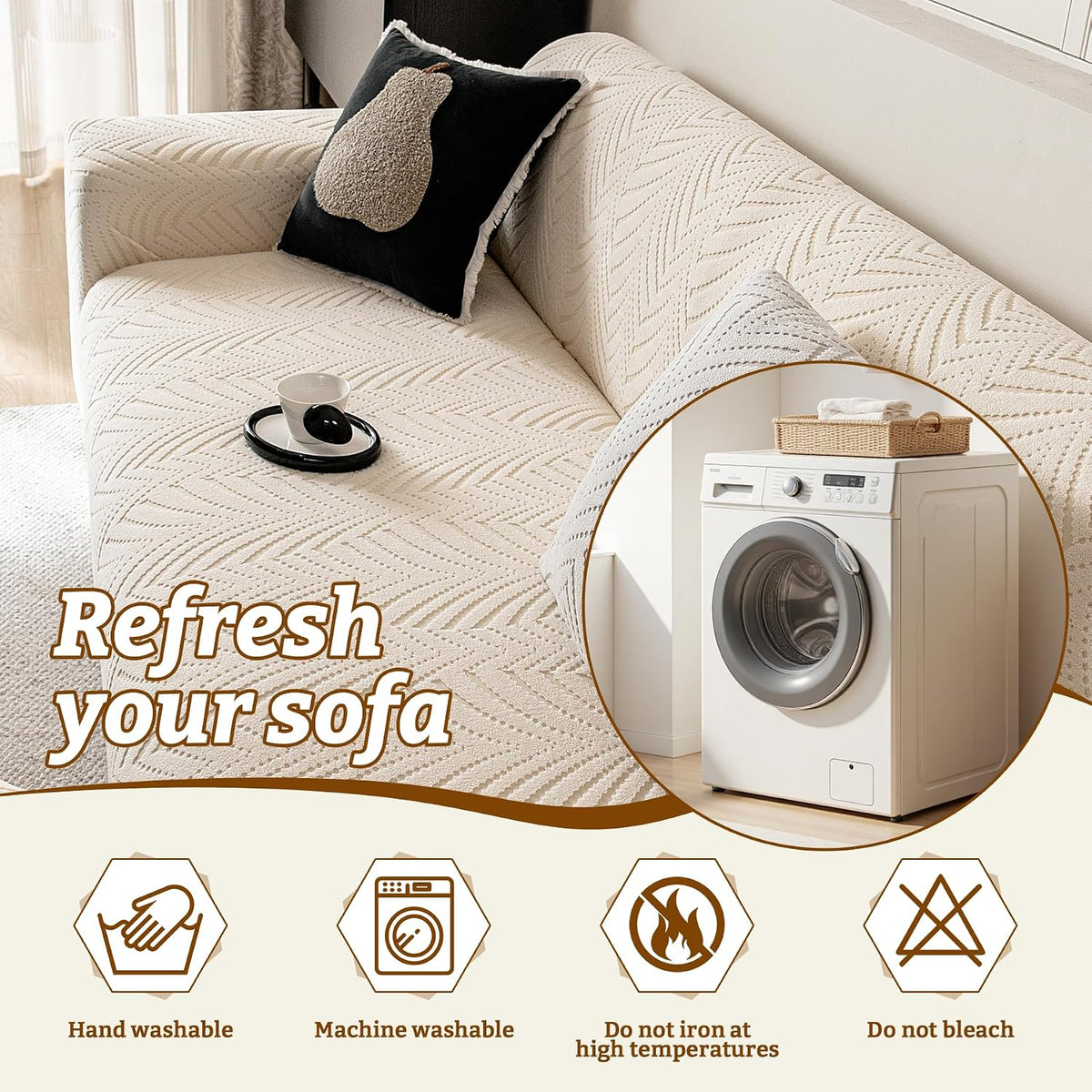 Stretch Sofa Cover for 2-3 Cushion Couch, Washable Couch Cover for Sofa & Loveseat, Non-Slip Sofa Slipcover for Furniture Protection, Soft Couch Covers for Sofa, Pet Friendly