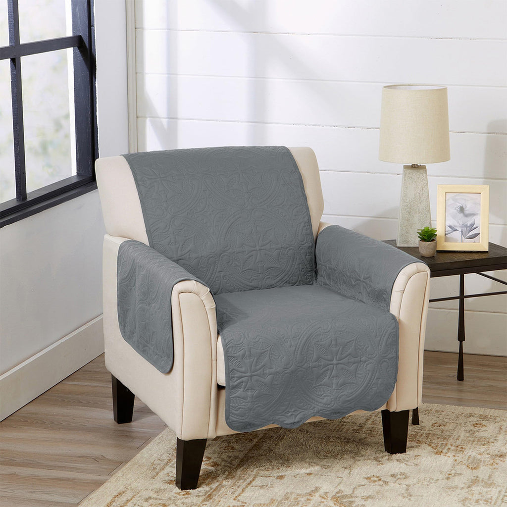 Great Bay Home Reversible Patchwork Loveseat Cover - Washable Slipcover Furniture Protector with Elastic Straps - Perfect for Kids & Pets - Box-Stitched Detail (Taupe)