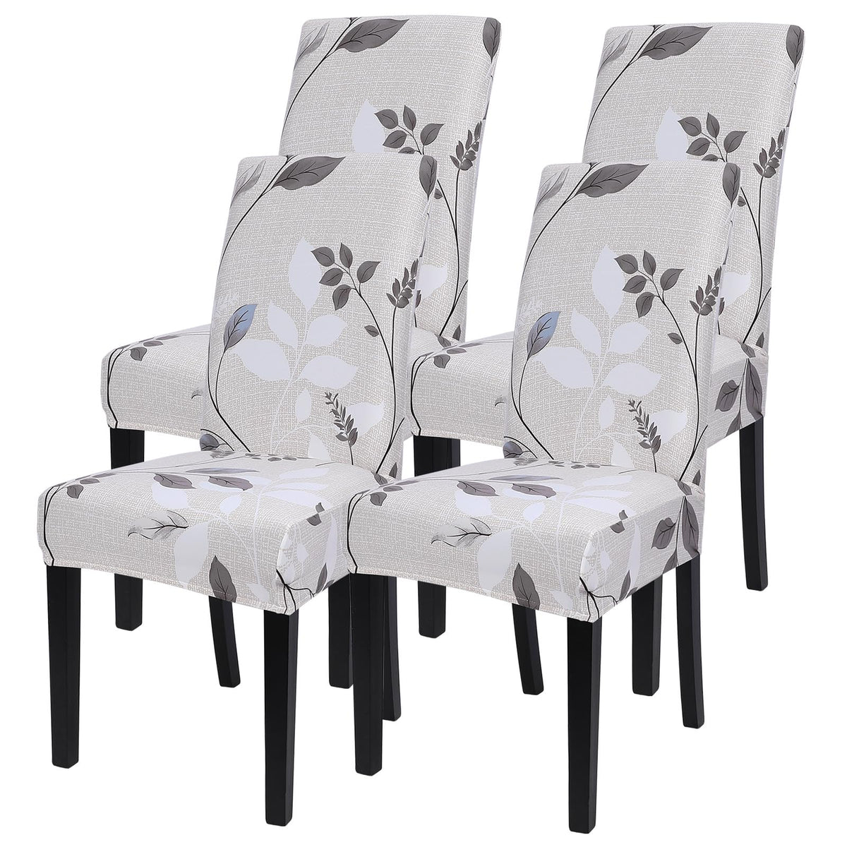 SearchI Chair Covers Slipcovers Set of 4, Spandex Super Fit Stretch Removable Washable Kitchen Parsons Protector for Dining Room,Hotel,Ceremony,Beige+Flowers