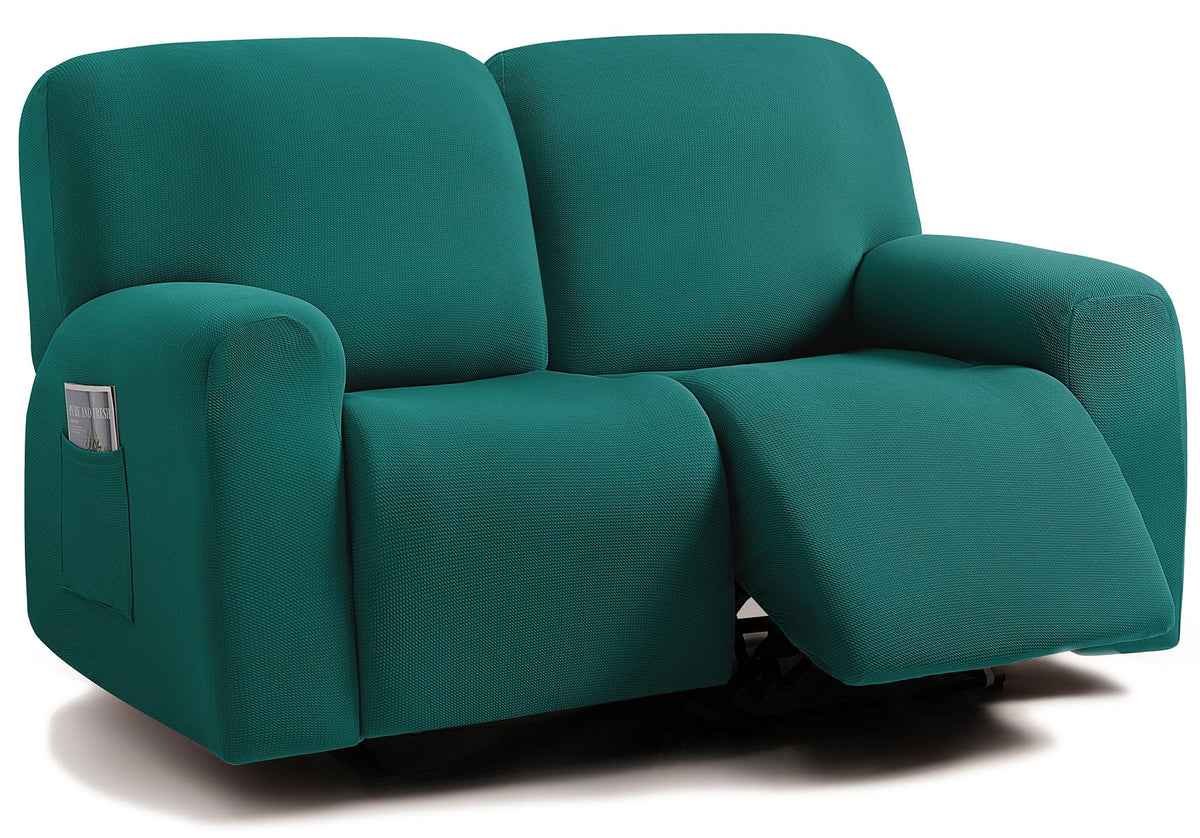 ULTICOR Jacquared Design, Reclining Loveseat Slipcover, 48" - 65" L, 2 Seat 6-Piece Recliner Cover, Washable (Retro Green)