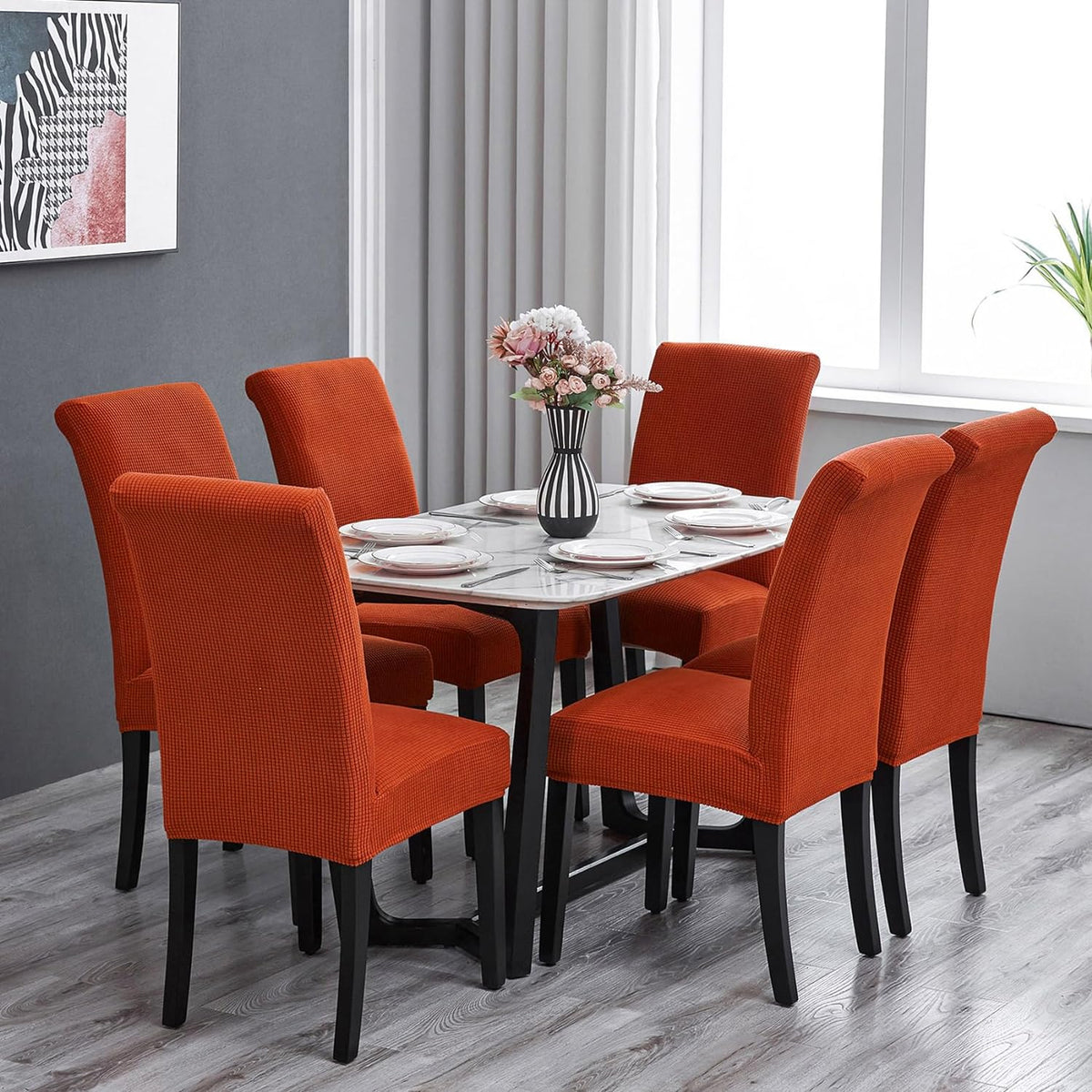 Stretch Chair Covers for Dining Room Set of 4, Removable Washable Dining Room Chair Covers, Dining Chair Slipcovers Seat Protector, Great for Home and Banquet Decor (Pureed Pumpkin, 4 Pack)