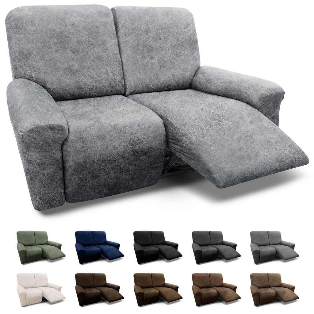 3-Pieces T Cushion Loveseat Slipcovers Leather Look Couch Cover Loveseat Covers for 2 Cushion Couch Furniture Protector Stretch Sofa Cover with 2 Individual T Cushion Seat Covers, Brown