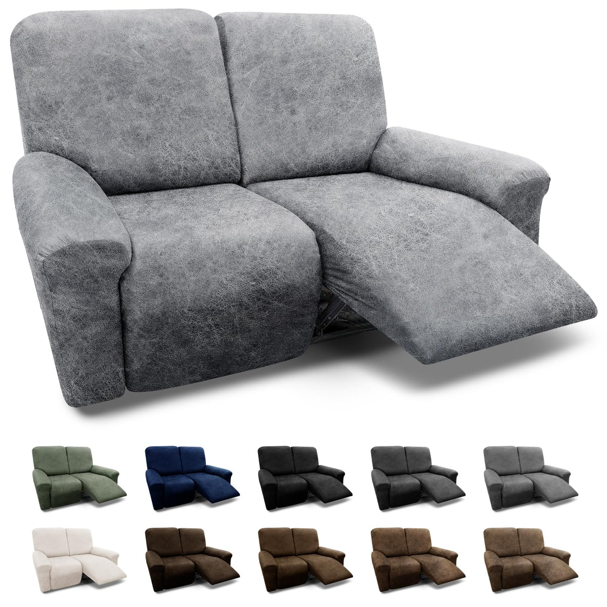 3-Pieces T Cushion Loveseat Slipcovers Leather Look Couch Cover Loveseat Covers for 2 Cushion Couch Furniture Protector Stretch Sofa Cover with 2 Individual T Cushion Seat Covers, Brown