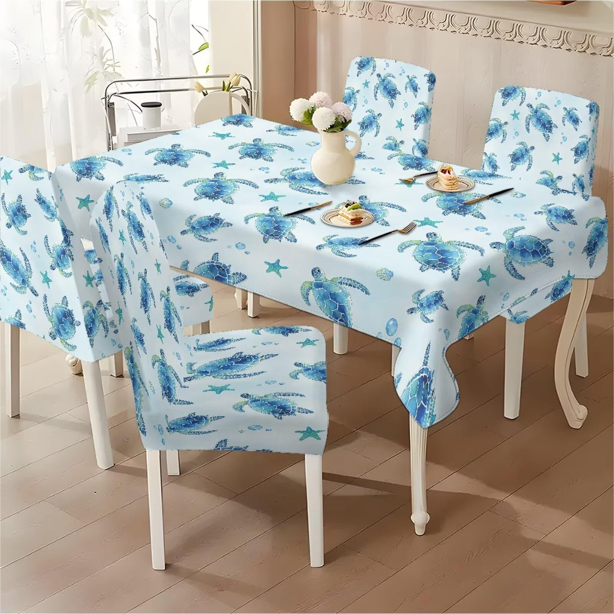Thanksgiving Themed Dining Room Chair Cover and Tablecloths 5 Packs, Fall Leaf Print Kitchen Chair Seat Slipcovers Anti-Wrinkle Table Protector for Thanksgiving Day Party