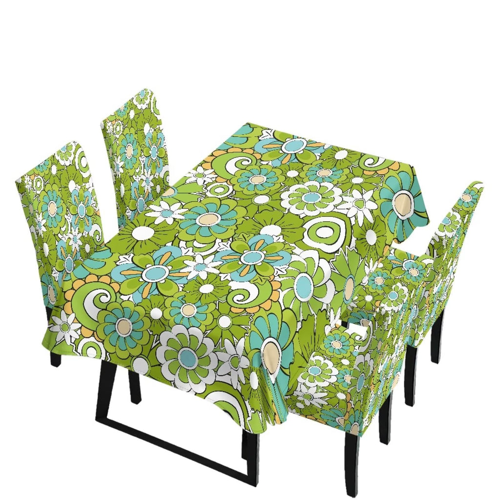 Thanksgiving Themed Dining Room Chair Cover and Tablecloths 5 Packs, Fall Leaf Print Kitchen Chair Seat Slipcovers Anti-Wrinkle Table Protector for Thanksgiving Day Party