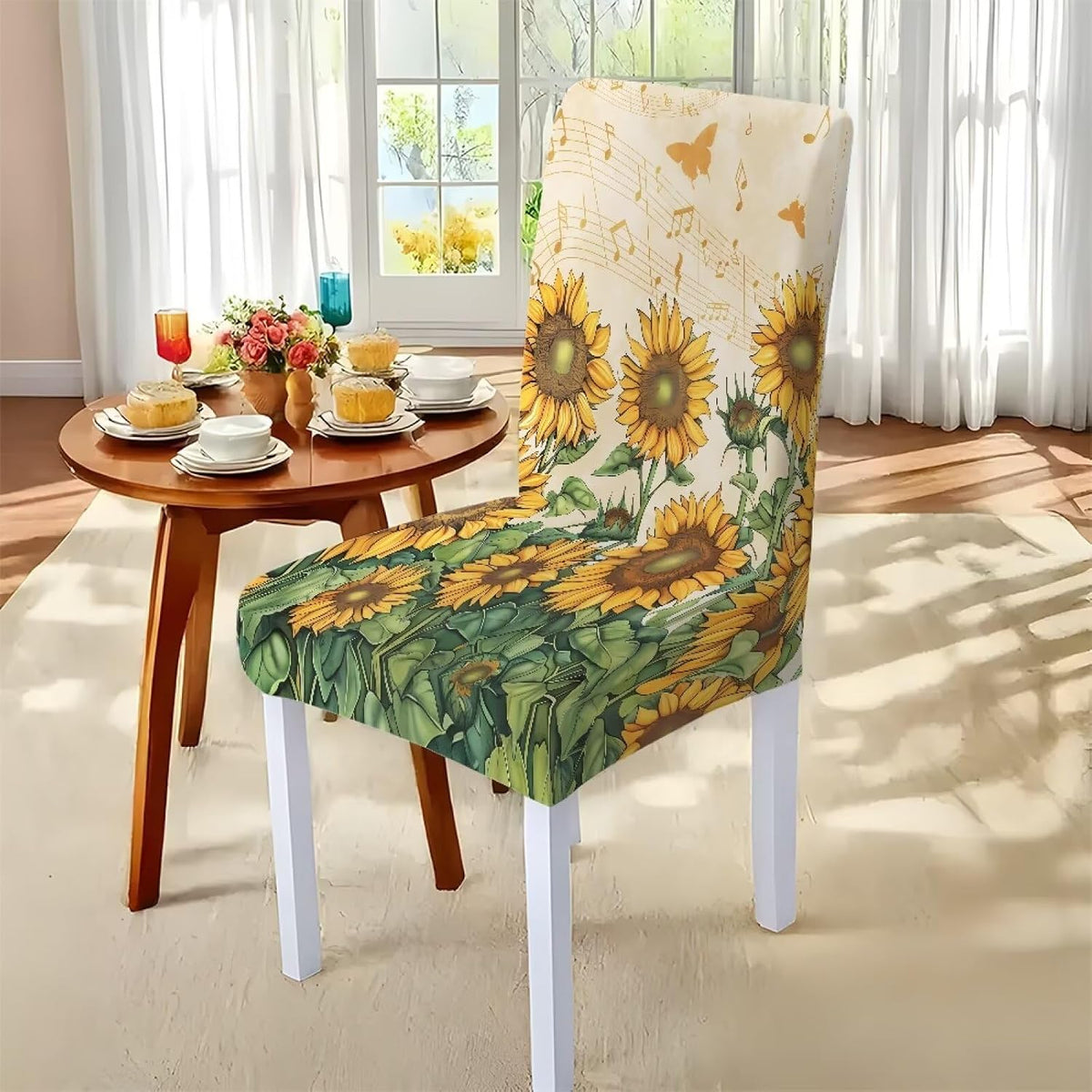 ZDCUSTOM Cozy Dining Chair Covers Tablecloths Rectangular & Table and Chair Covers for Parties Washable Sunflower Dining Room Decor Universal Fit