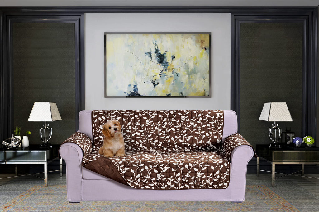 Elegant Comfort Quilted Furniture Protectors Solid and Printed Design Reversible Slipcovers Featuring Elastic Straps and Smart Pockets Great for Pets, Kids and More, Smart Leaf Loveseat, Sage