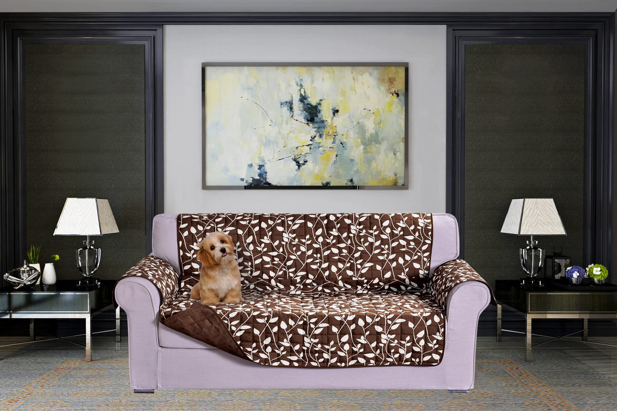 Elegant Comfort Quilted Furniture Protectors Solid and Printed Design Reversible Slipcovers Featuring Elastic Straps and Smart Pockets Great for Pets, Kids and More, Smart Leaf Loveseat, Sage