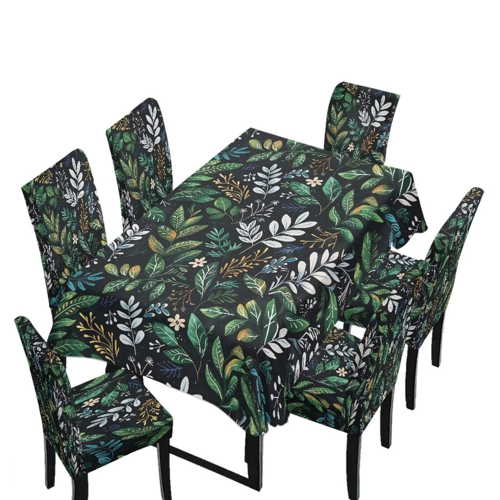 Table Cloth Rectangle Table Set of 5 Include Dining Chair Covers and Tablecloths for Dining Room Banquet, Anti-Scratch Chair Seat Protector Cover, Hummingbird Sunflower Tribe Print