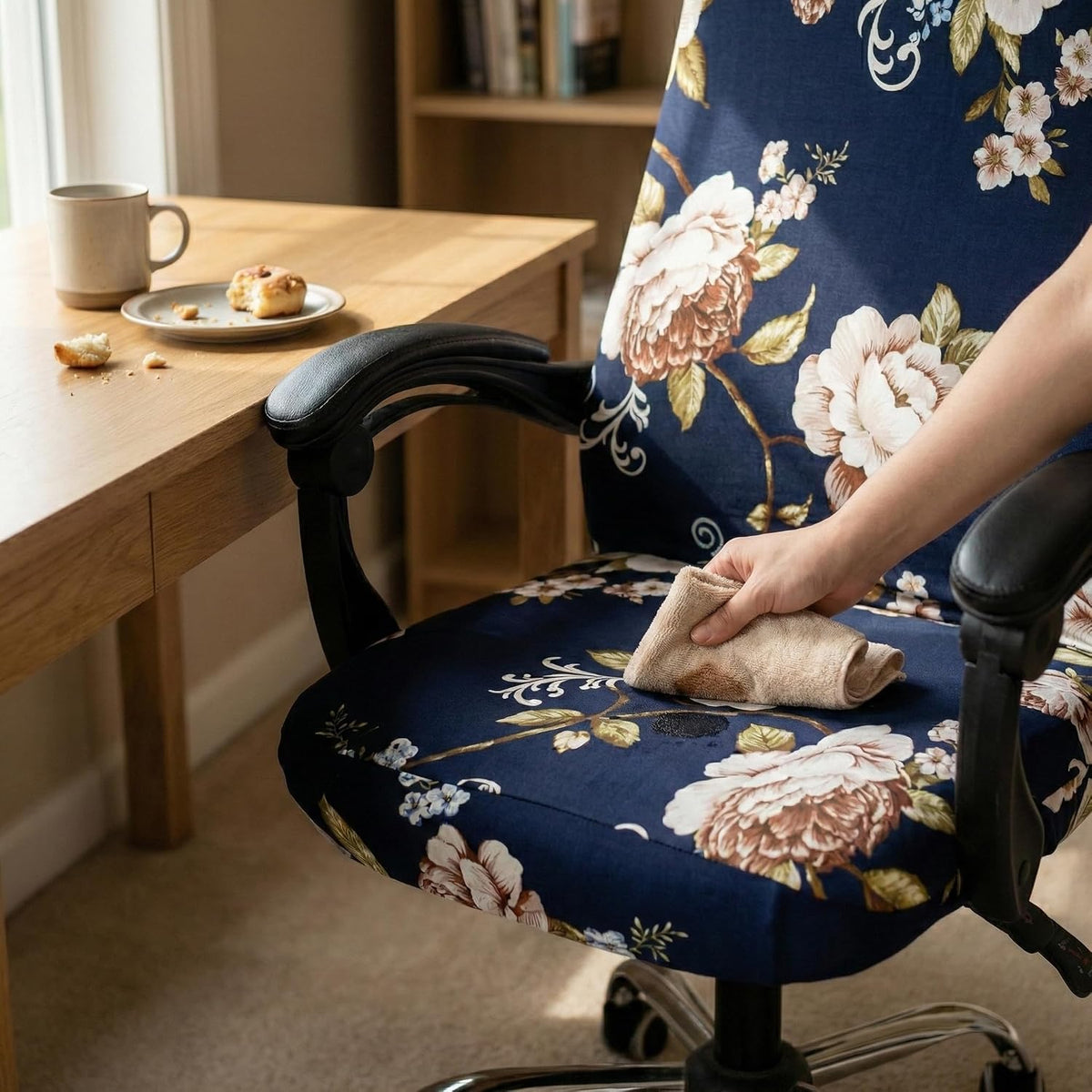 WOMACO Printed Office Chair Covers, Stretch Computer Universal Boss Modern Simplism Style High Back Chair Slipcover - Peony, Large