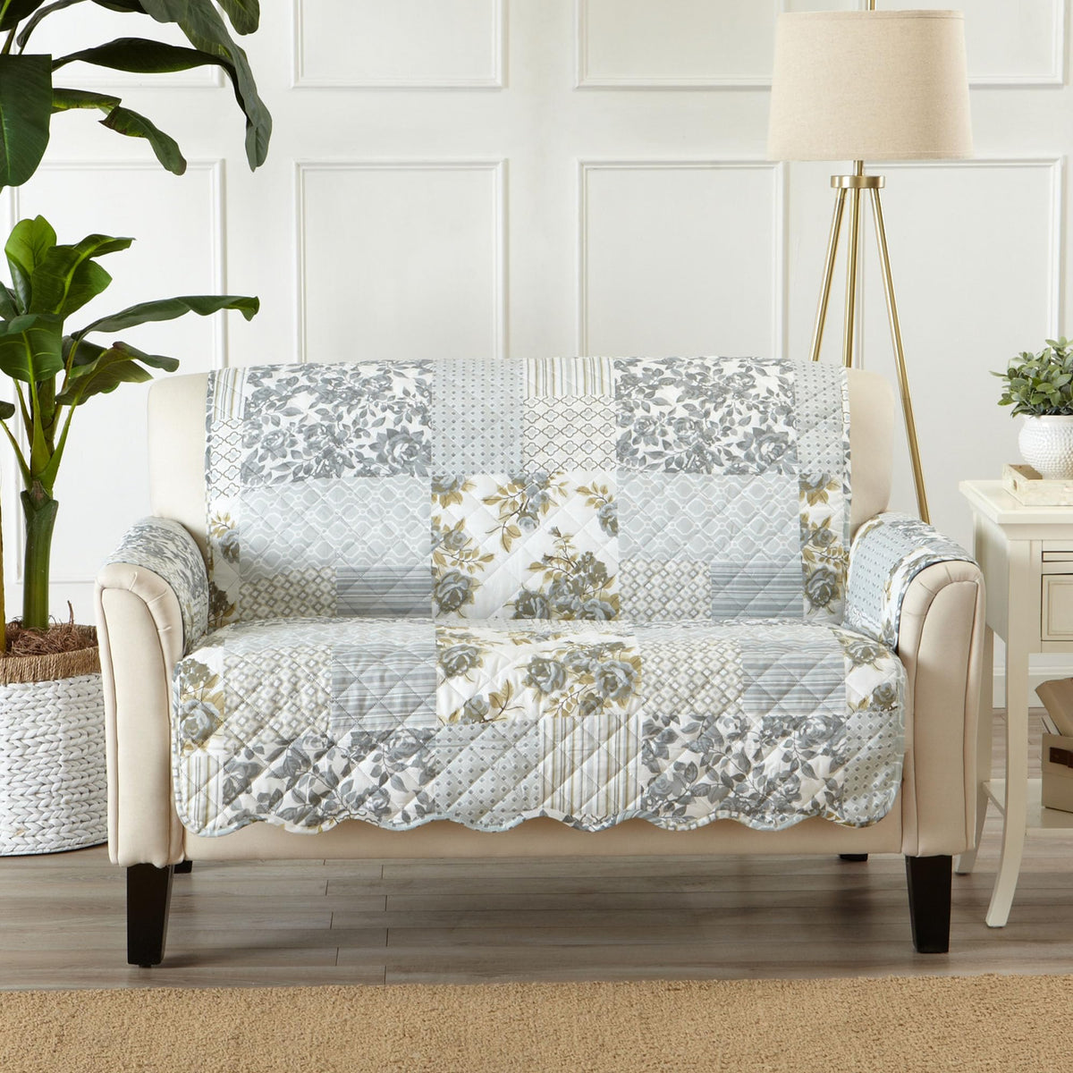Great Bay Home Reversible Patchwork Sofa Cover - Washable Slipcover Furniture Protector with Elastic Straps - Perfect for Kids & Pets - Box-Stitched Detail (Taupe)