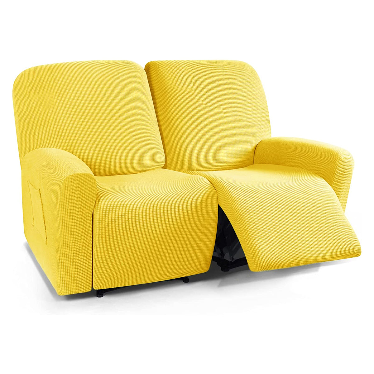 CONRUSER Stretch Recliner Loveseat Cover, 6 Pieces Recliner Slipcovers Soft Couch Cover for 2 Seater Non-Slip Furniture Protector with Pocket (Yellow)