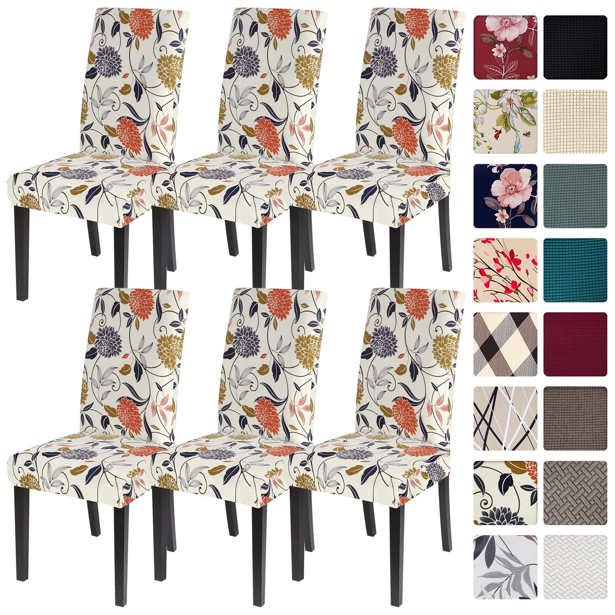 SearchI Chair Covers Slipcovers Set of 4, Spandex Super Fit Stretch Removable Washable Kitchen Parsons Protector for Dining Room,Hotel,Ceremony,Beige+Flowers