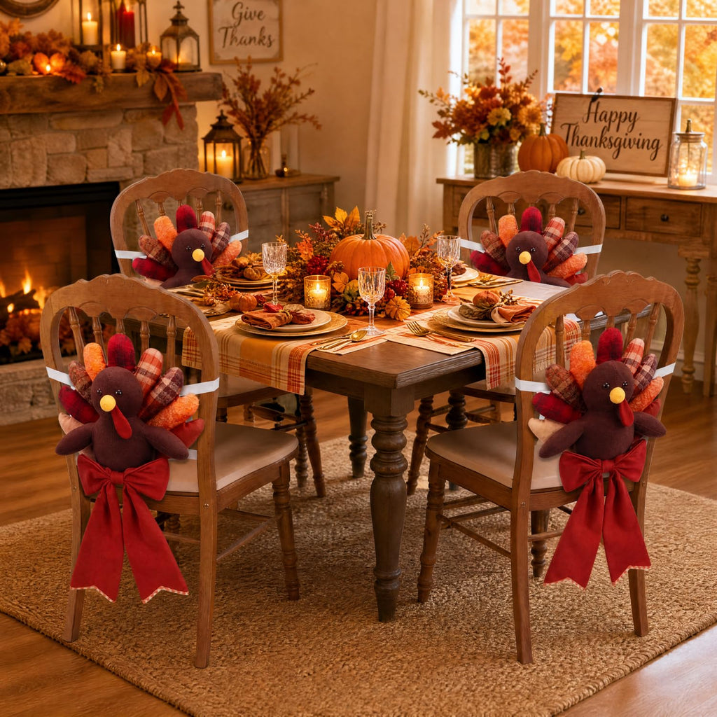 Honeydak 3D Fall Chair Covers Set of 4 Pumpkin Chair Back Covers