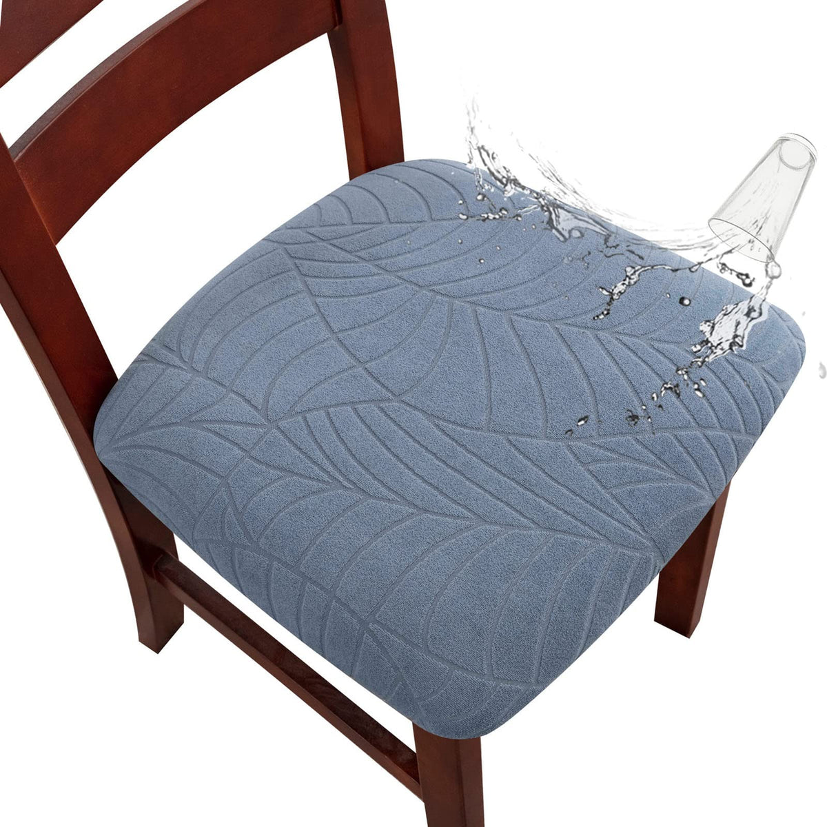 Genina Waterproof Seat Covers for Dining Room Chairs, Stretch Chair Seat Covers Removable Washable Dinning Room Kitchen Chair Cushion Slipcovers (Leaves-Taupe, 4 PCS)