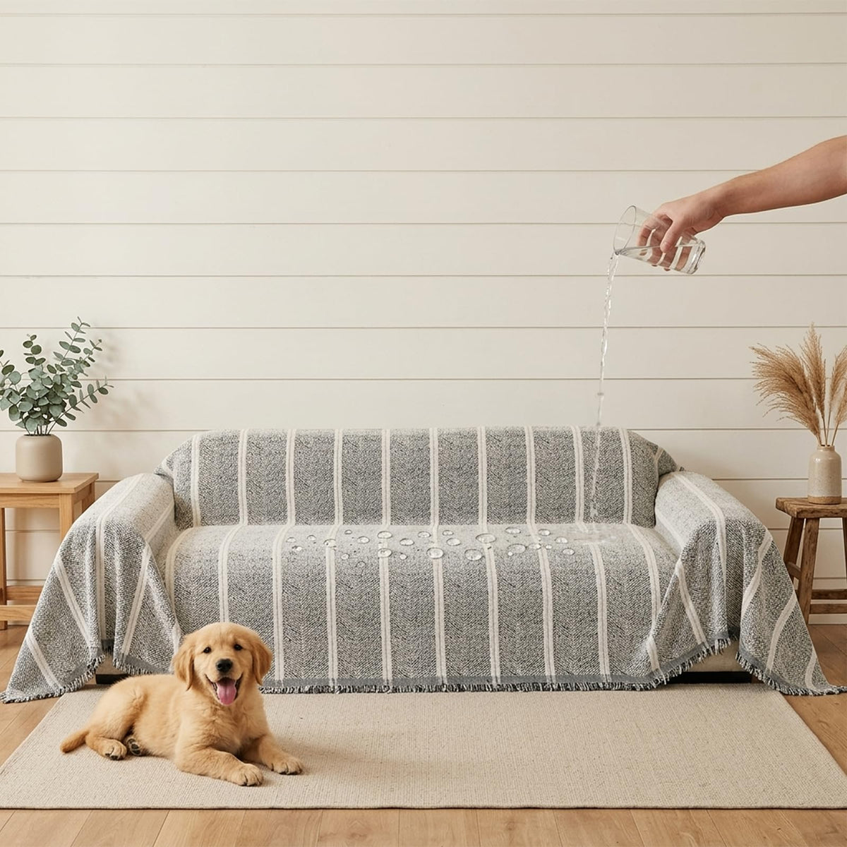 VOIR Waterproof Couch Covers for Dogs Washable, Boho Stripe Sofa Cover