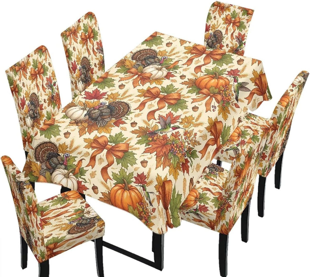 Thanksgiving Rectangle Table Cloth with Dining Chair Cover