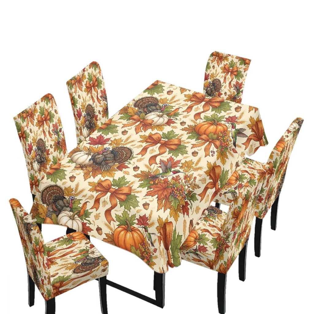 Thanksgiving Rectangle Table Cloth with Dining Chair Cover