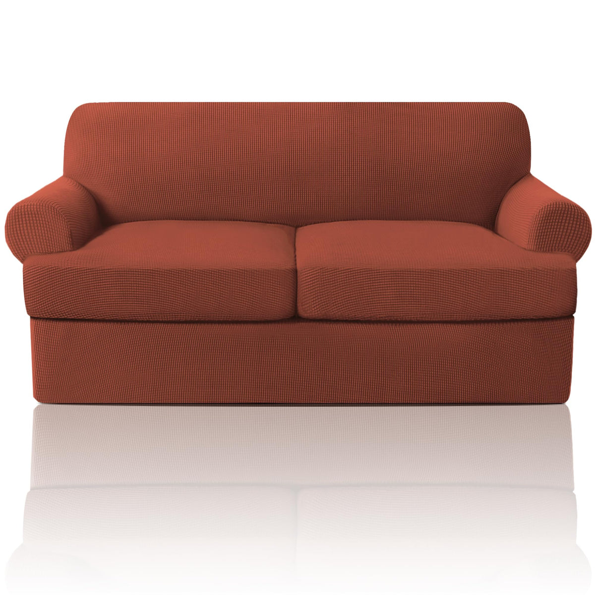 PrinceDeco T Cushion Loveseat Slipcover - 3 Pieces Sofa Cover for 2 Cushion Couch with 2 Individual T Shape Seat Covers Width Up to 76 Inch - Stretch, Machine Washable, Porcelain