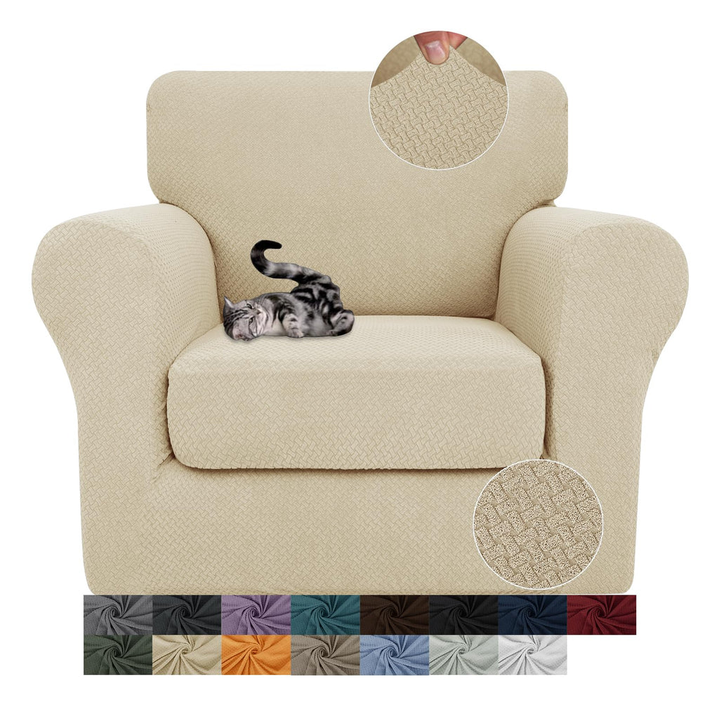 JIVINER 3 Pieces Stretch Couch Covers for 2 Cushion Couch Fitted Thick Loveseat Sofa Slipcover with 2 Seat Cushion Covers for Living Room Pet Dogs (Loveseat, Off White)