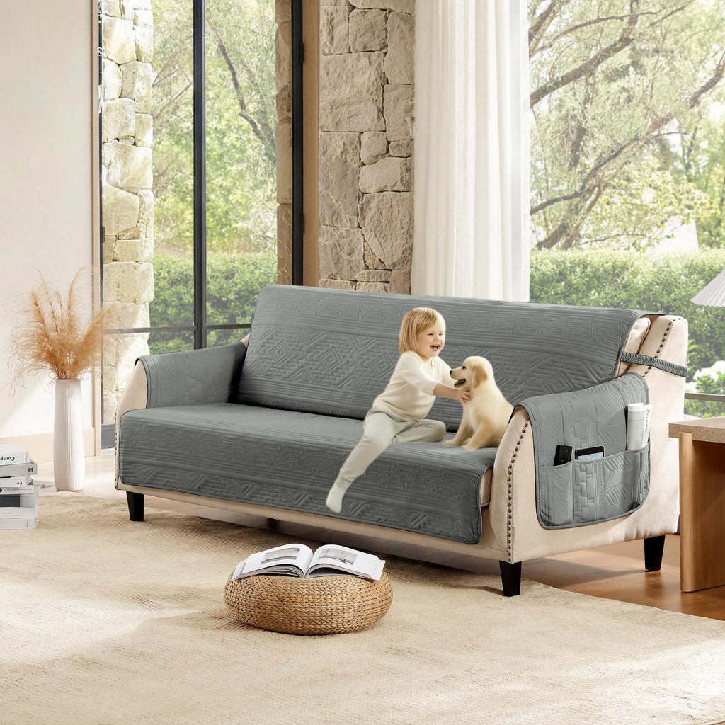 Boho Olive Green Loveseat Covers for 2 Cushion Couch, Water-Repellent Aztec Covers for Love Seat, Washable Quilted Couch Covers, Pet Friendly Loveseat Slipcovers (Loveseat 48", Olive Green)