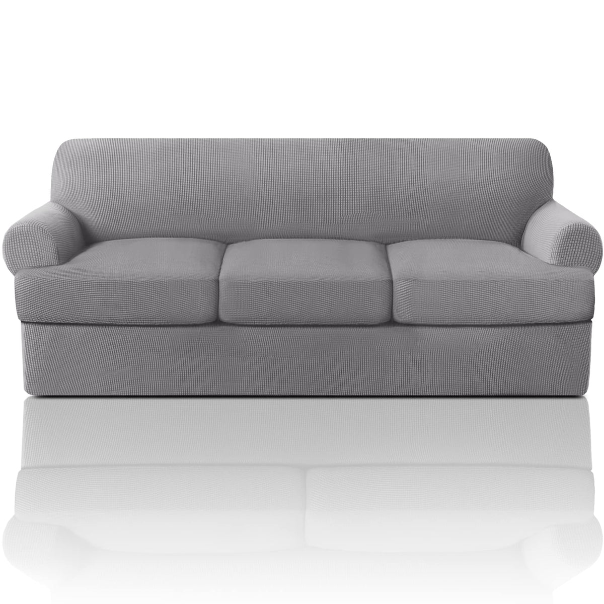PrinceDeco T Cushion Loveseat Slipcover - 3 Pieces Sofa Cover for 2 Cushion Couch with 2 Individual T Shape Seat Covers Width Up to 76 Inch - Stretch, Machine Washable, Porcelain
