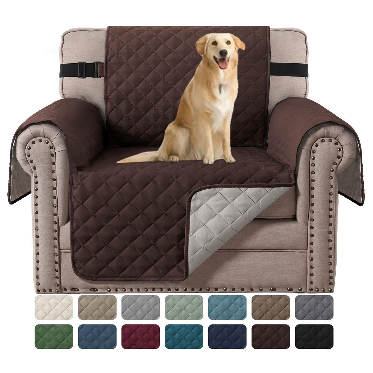 H.VERSAILTEX Reversible Couch Cover for 2 Cushion Couch Water Resistant Loveseat Washable Furniture Cover with Non-Slip Elastic Strap for Dogs, Pets, Kids(Oversized Loveseat, Charcoal Grey)